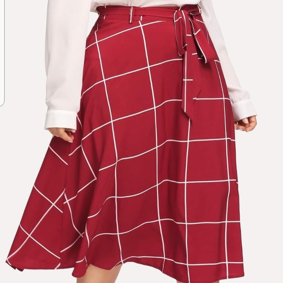 MediabyMedina Dresses & Skirts - Brick red & cream checked skirt w/belt 🆕💖